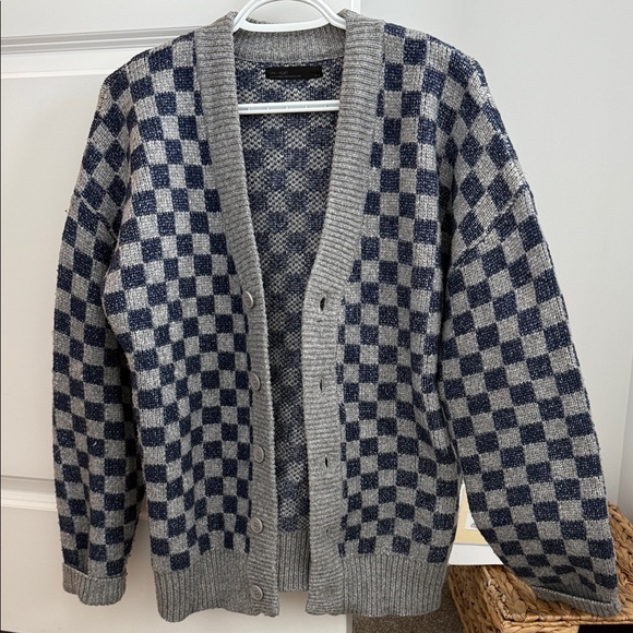 OAK + FORT Other - OAK + FORT Checkered Gray and Navy Cardigan